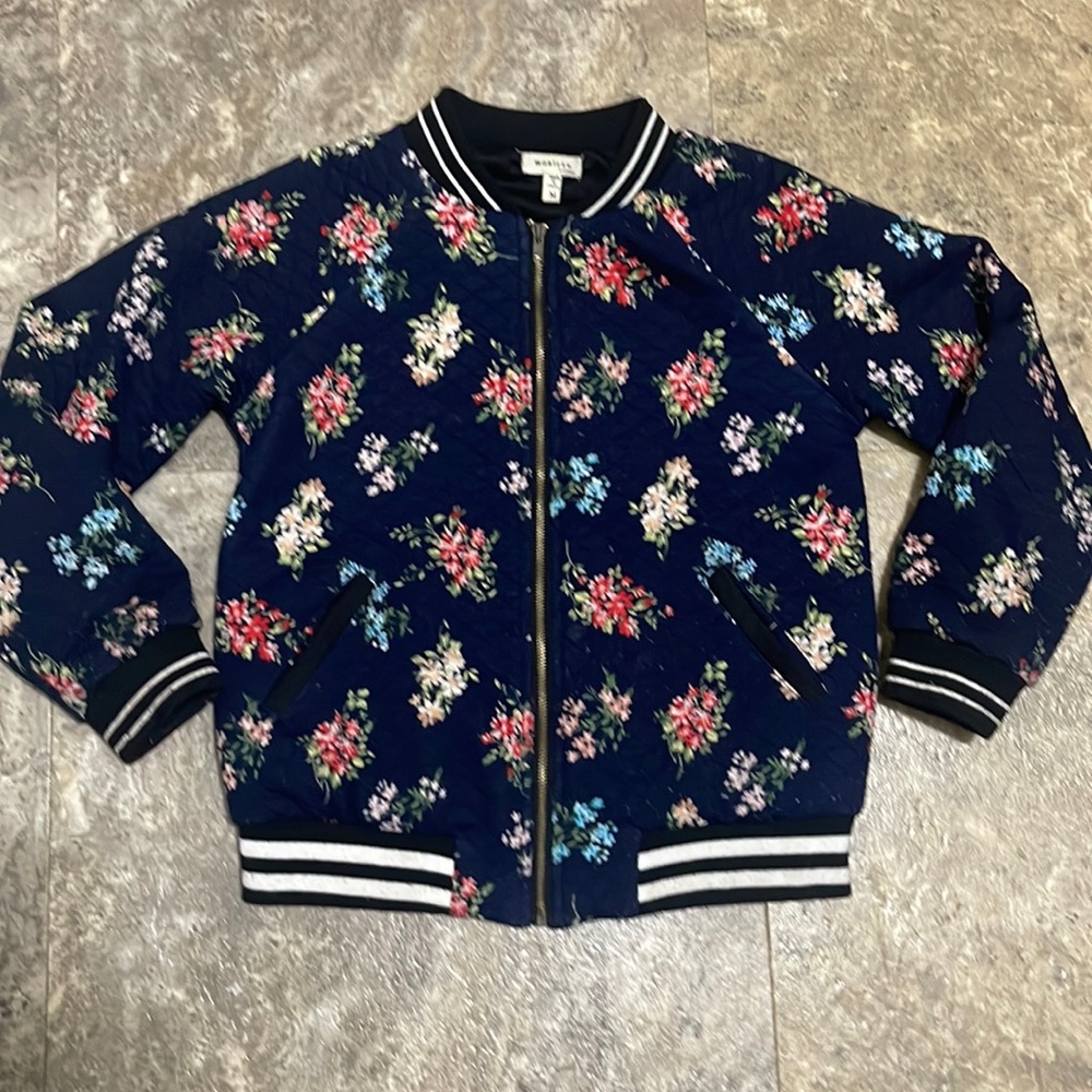 Pretty Blue w/Flowers Jacket - Girls - M